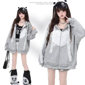 Sweet Girl Style Grey Hooded Sweatshirt