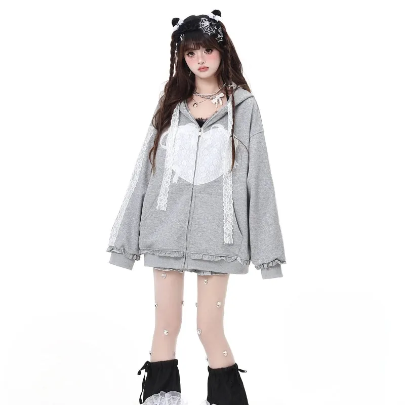 Sweet Girl Style Grey Hooded Sweatshirt