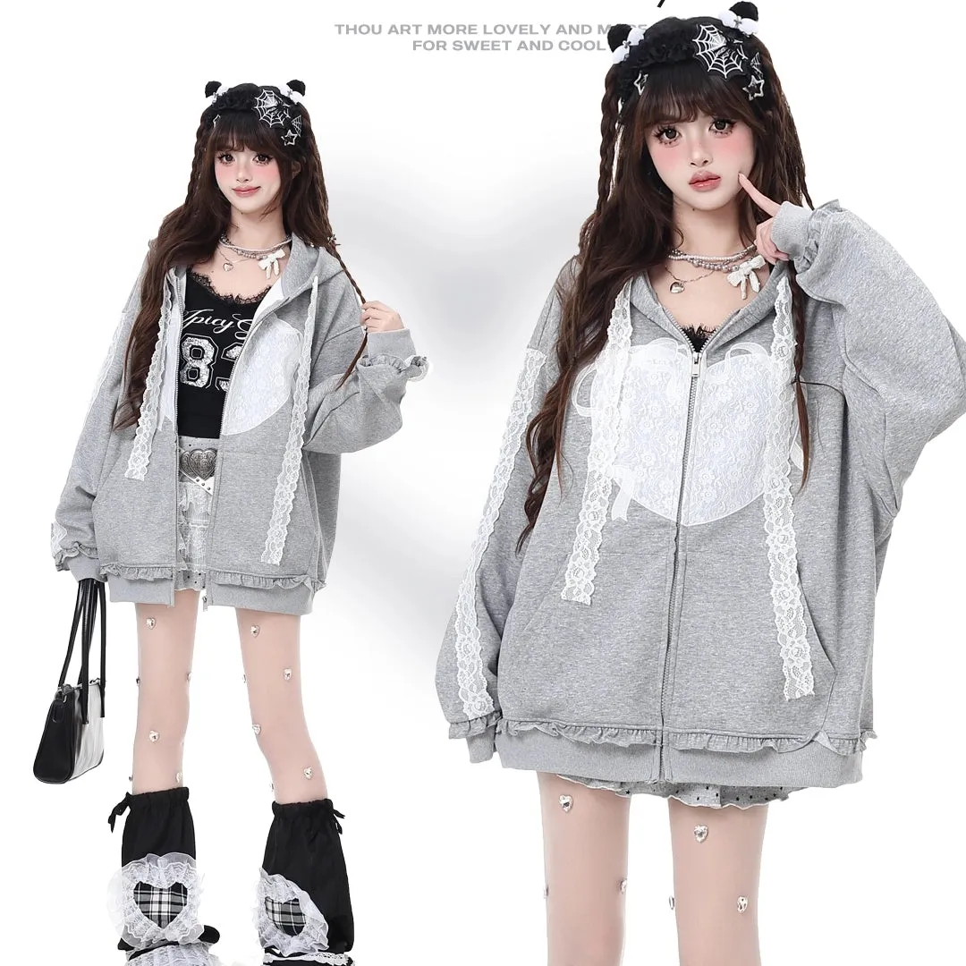 Sweet Girl Style Grey Hooded Sweatshirt