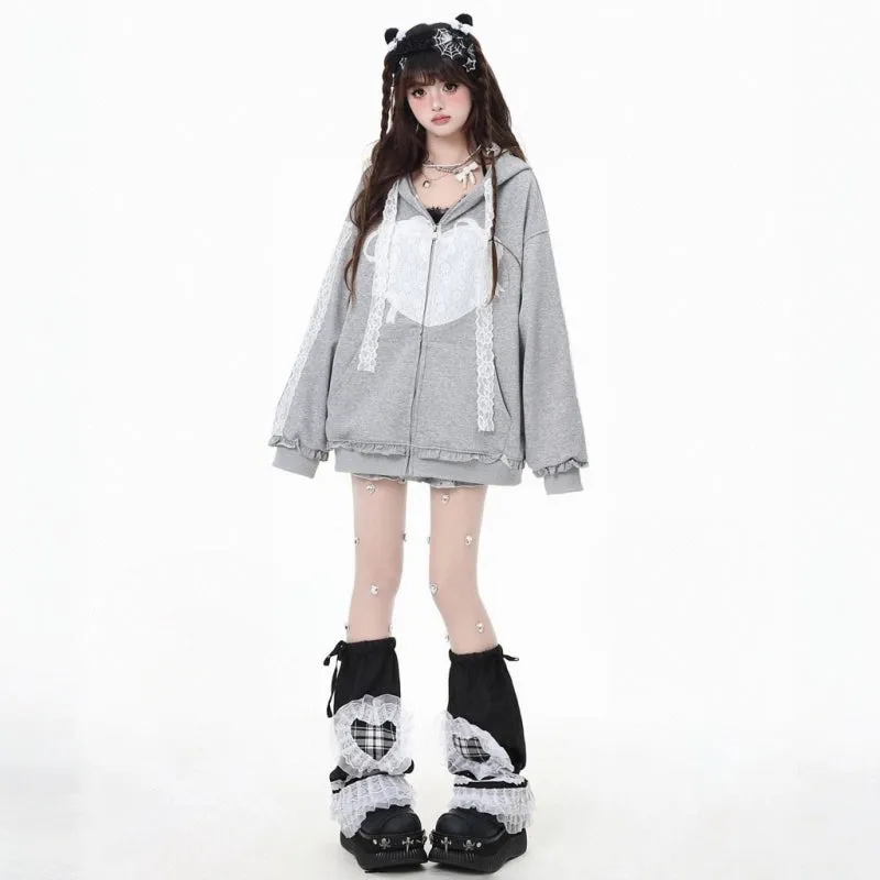 Sweet Girl Style Grey Hooded Sweatshirt