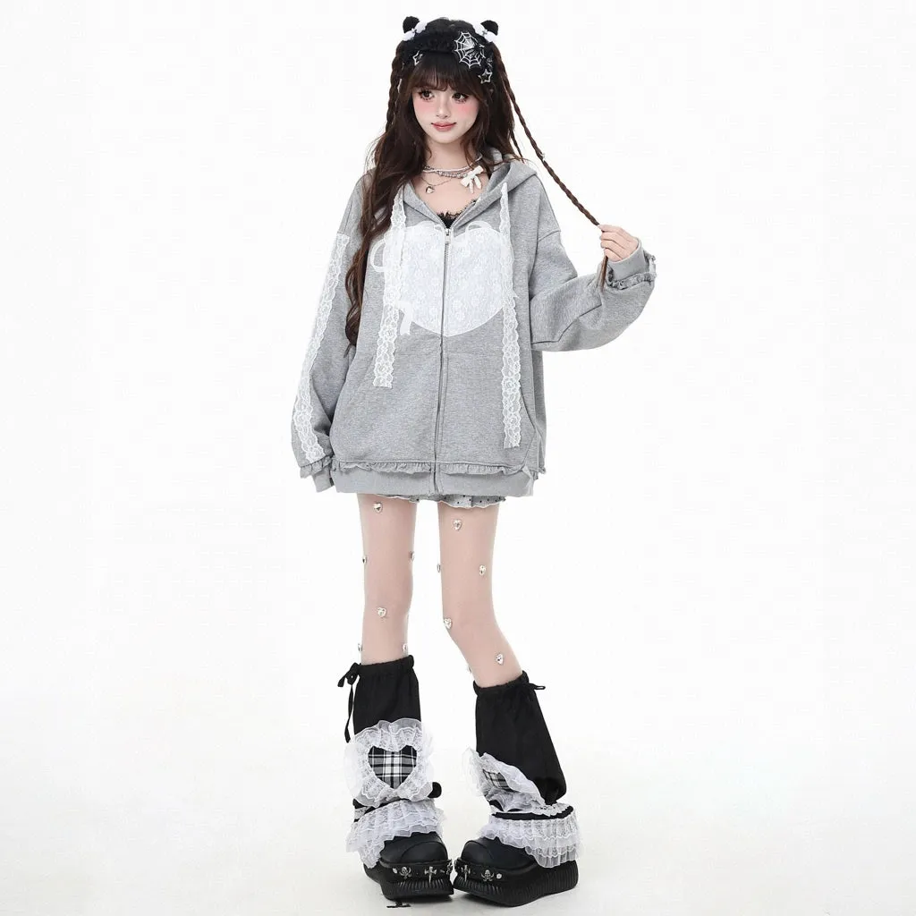 Sweet Girl Style Grey Hooded Sweatshirt