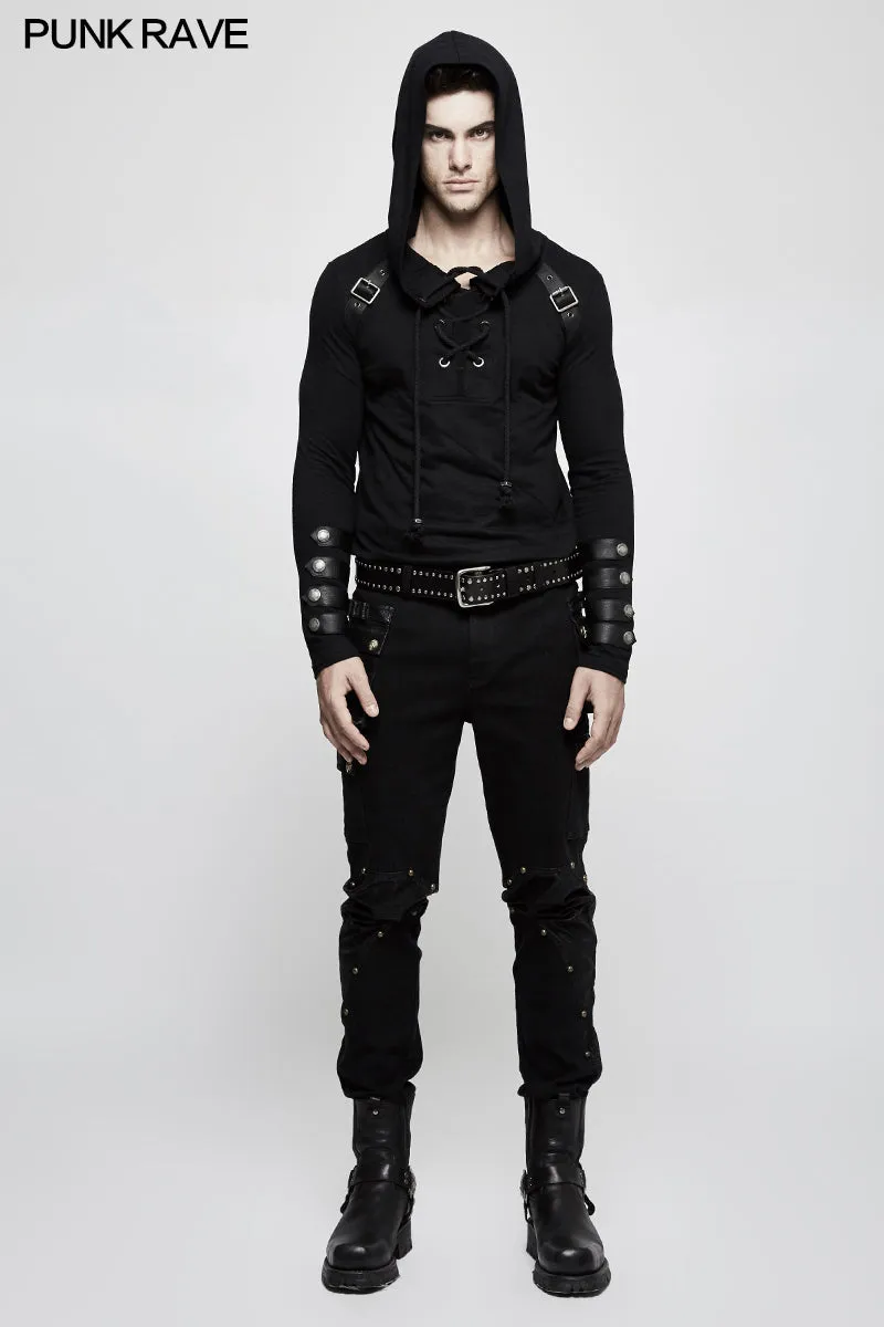 T-483 Hooded Loop Sleeve Long Punk Sweaters For Men