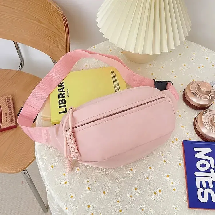 UAKISS  - Candy Color Nylon Fanny Packs Women Fashion Simple Crossbody Chest Bags Female Casual Versatile Waist Pack Sports Sling Bag