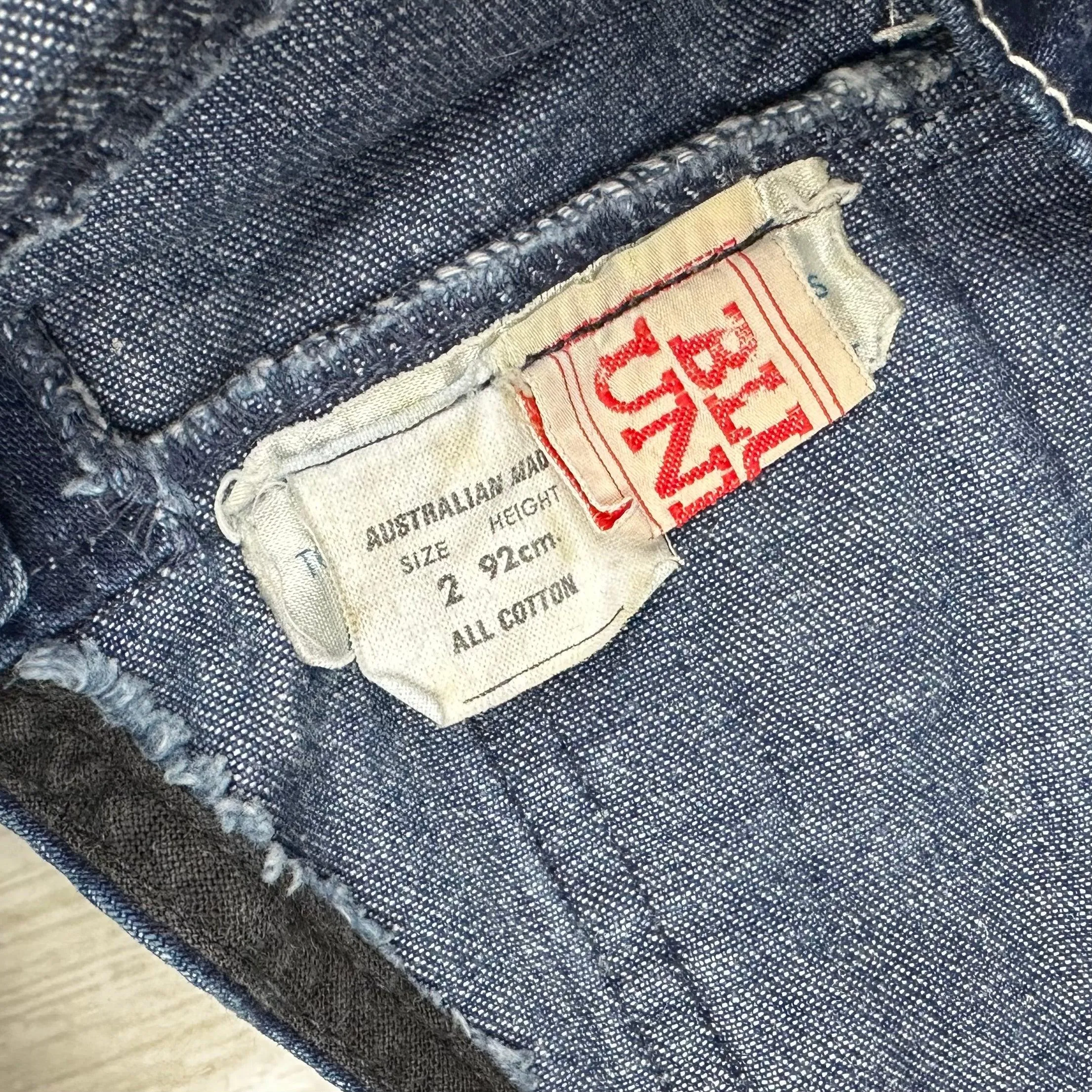 Vintage 1970's 'Hoppers' Australian Made Denim Dungaree Overalls - Size 2Y