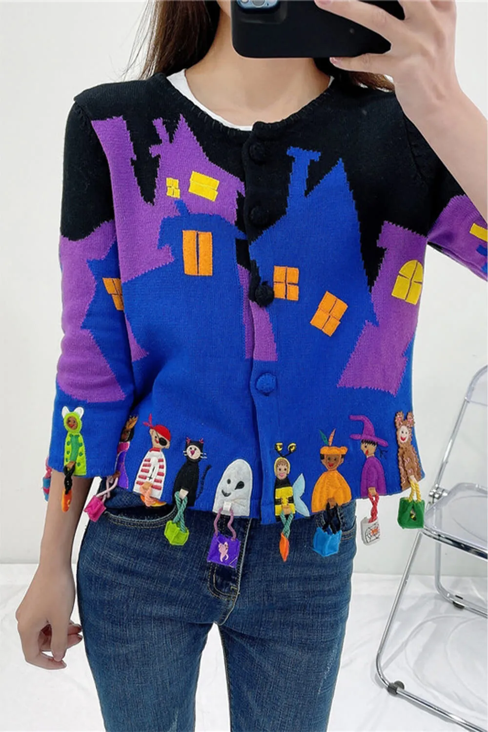Weirdcore Aesthetic Cardigan Halloween Night Kids