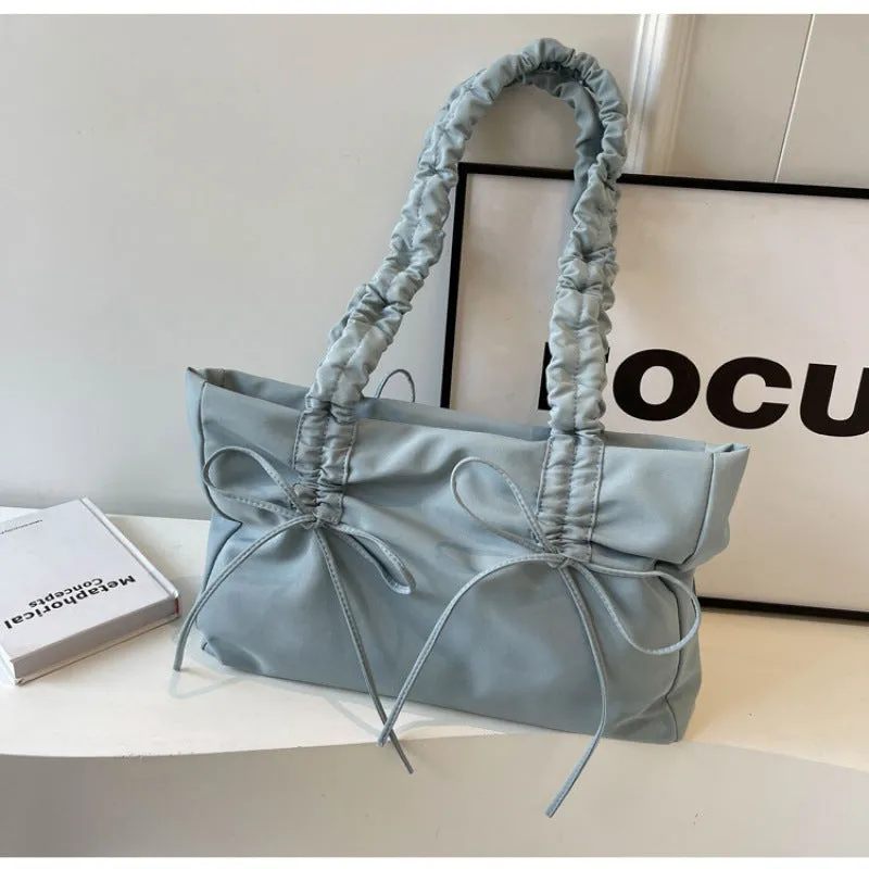 Wholesale Fashion pleated large capacity bow tote bag women's bag shoulder underarm bag