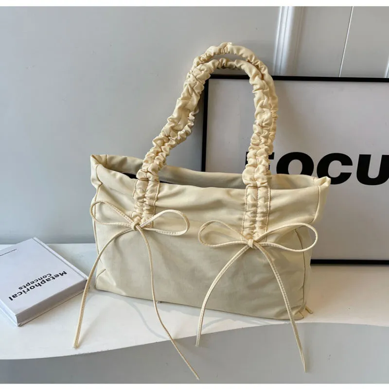 Wholesale Fashion pleated large capacity bow tote bag women's bag shoulder underarm bag