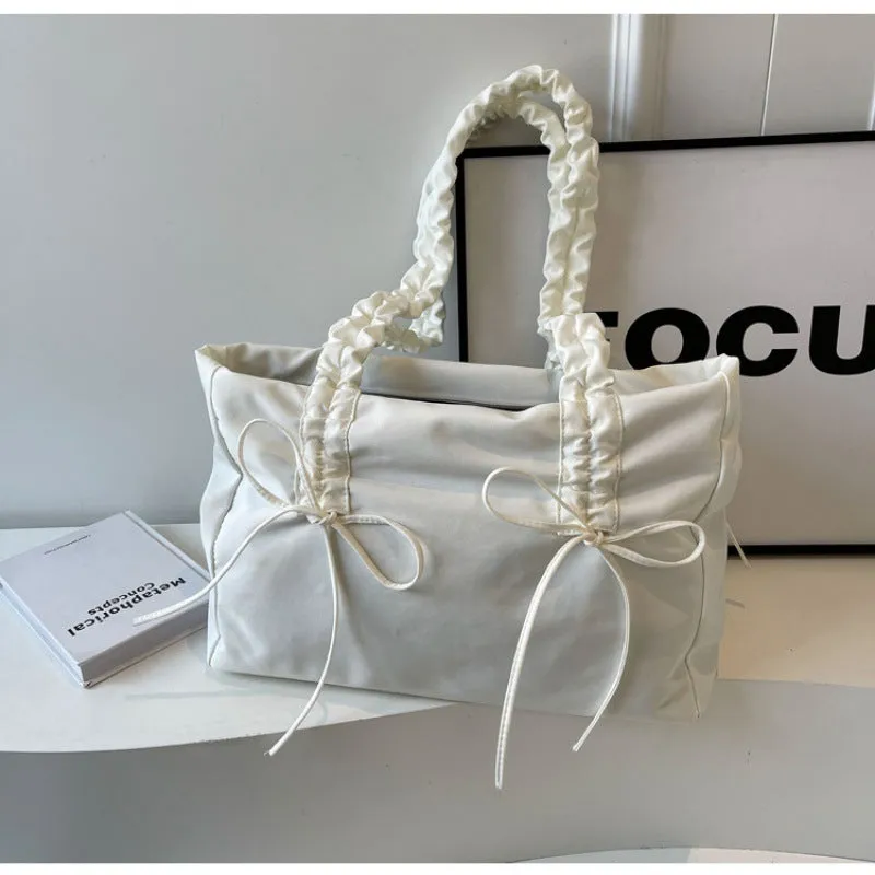 Wholesale Fashion pleated large capacity bow tote bag women's bag shoulder underarm bag