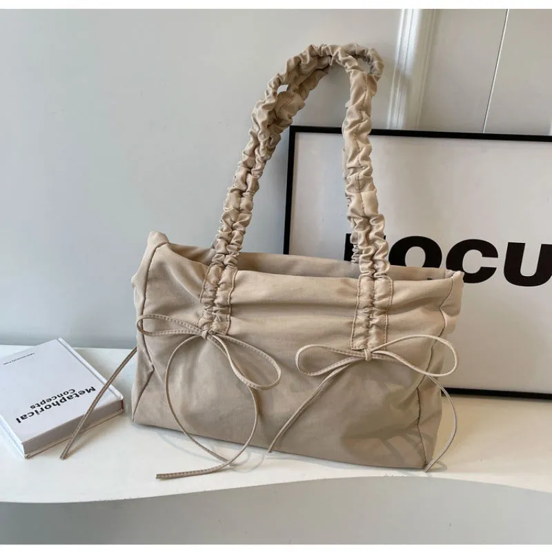 Wholesale Fashion pleated large capacity bow tote bag women's bag shoulder underarm bag