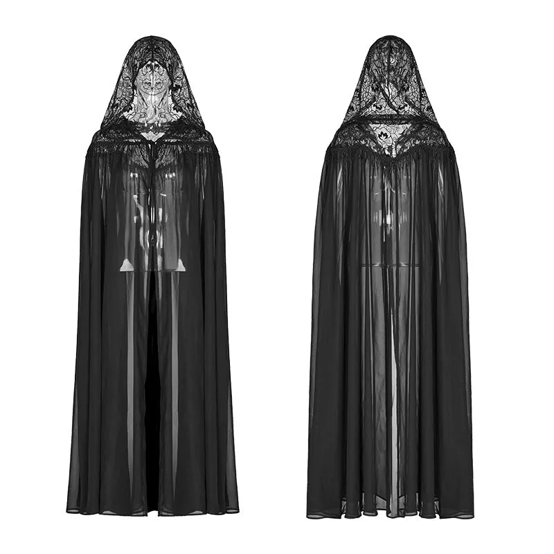 WY-959 Gothic Hooded Chiffon Cape Long Coat
