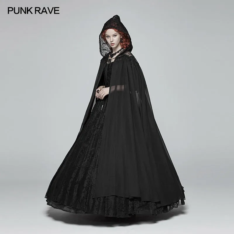WY-959 Gothic Hooded Chiffon Cape Long Coat