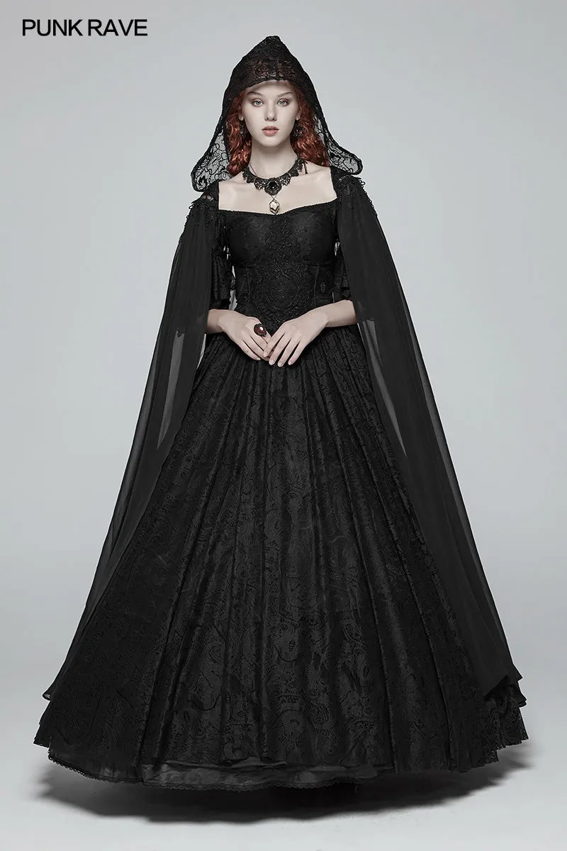 WY-959 Gothic Hooded Chiffon Cape Long Coat